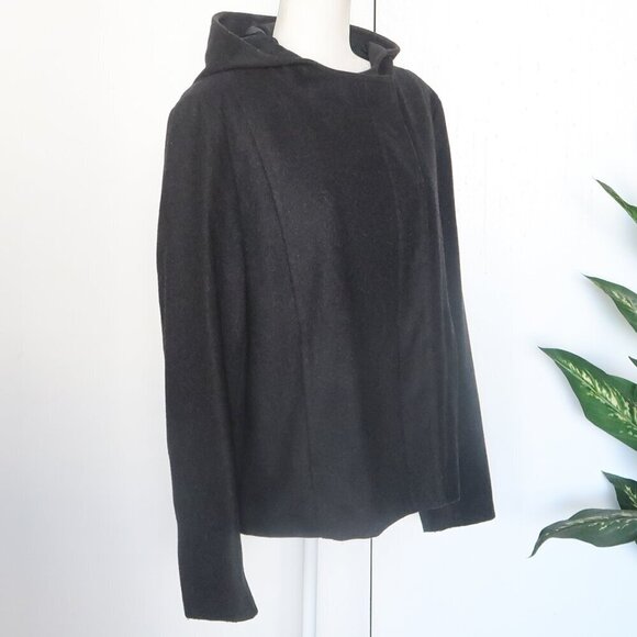 J. Crew Charcoal Grey Wool Long Sleeve Short Coat with Hood Size L Large - Picture 3 of 9